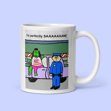 Sock Puppet Master "Perfectly Sane" She-Rex Mug