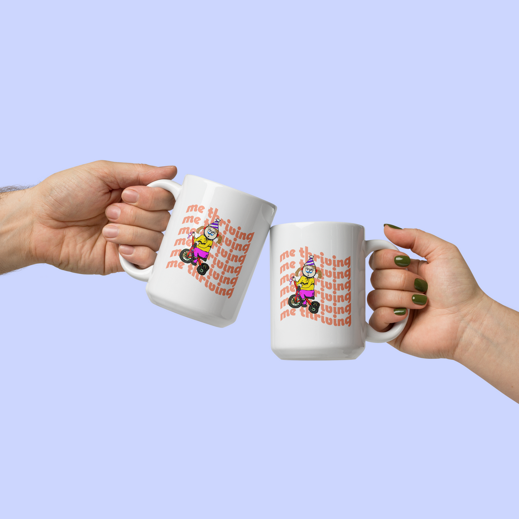 Sock Puppet Master "Me Thriving" Tricycle Girl Mug