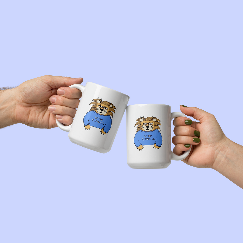 Sock Puppet Master "Stop Crying" Lion Mug
