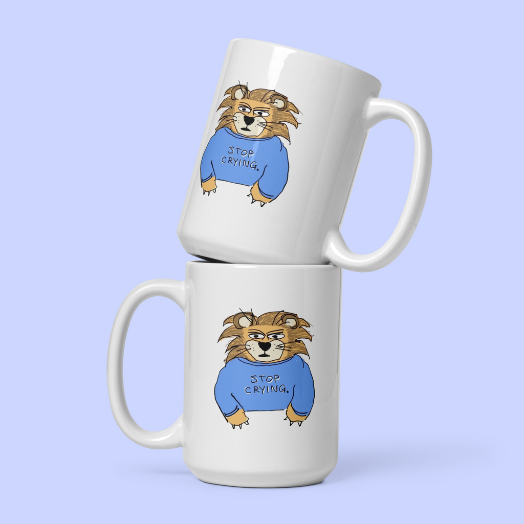 Sock Puppet Master "Stop Crying" Lion Mug