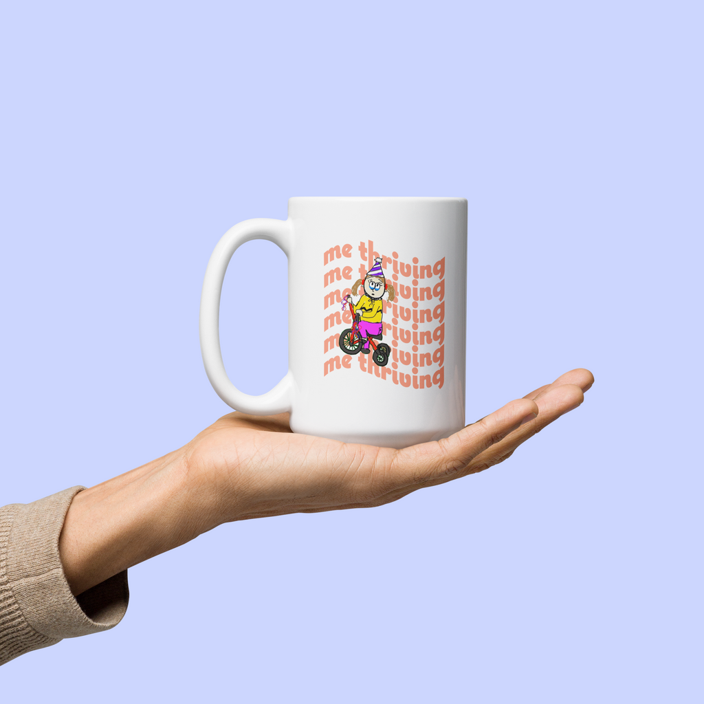 Sock Puppet Master "Me Thriving" Tricycle Girl Mug
