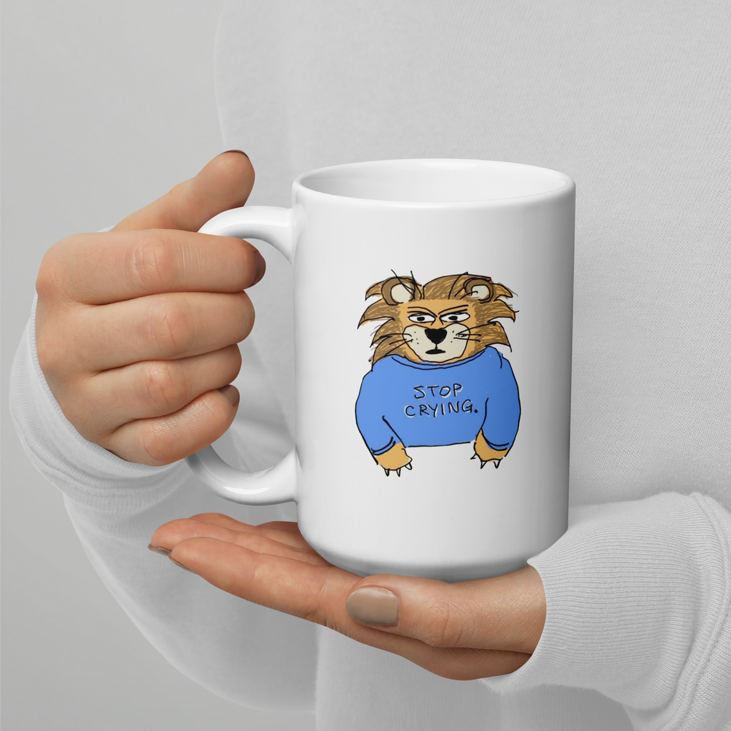 Sock Puppet Master "Stop Crying" Lion Mug