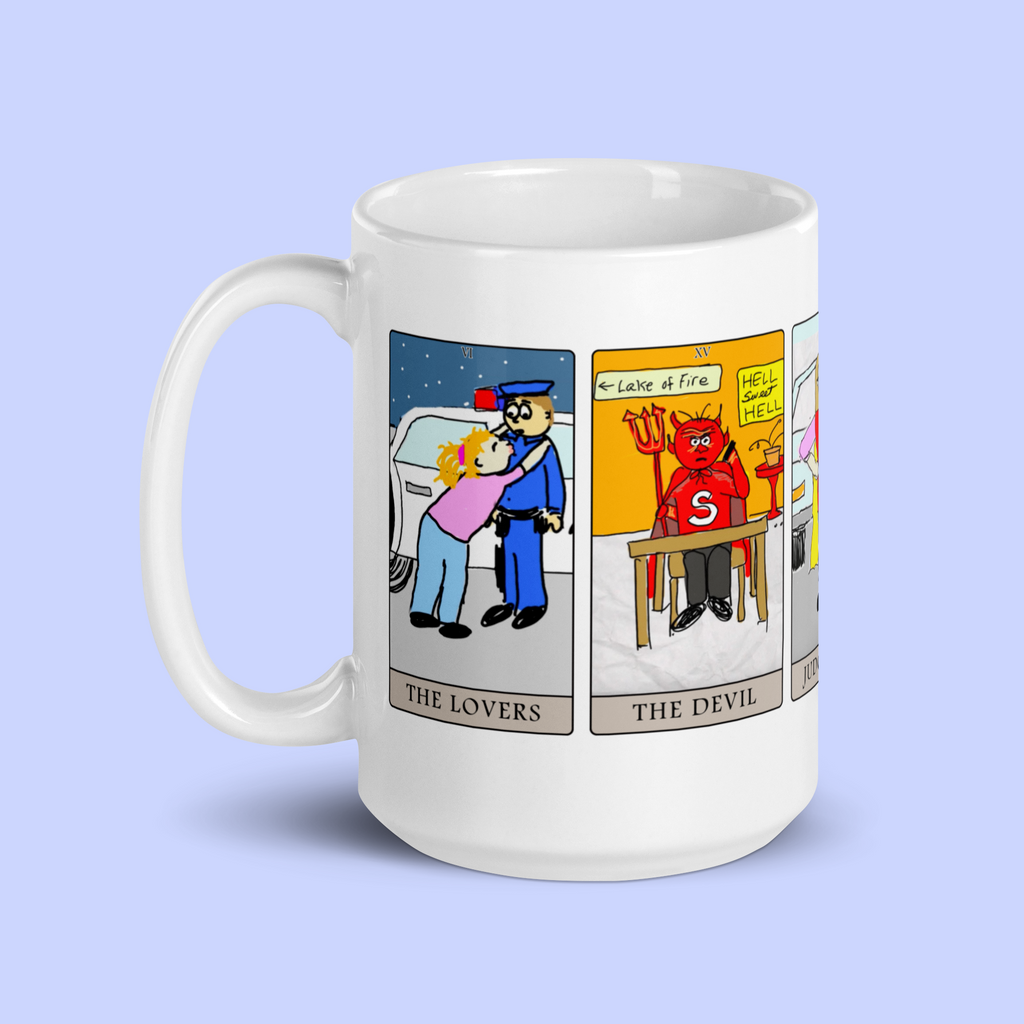 Sock Puppet Master 5-Card Tarot Mug