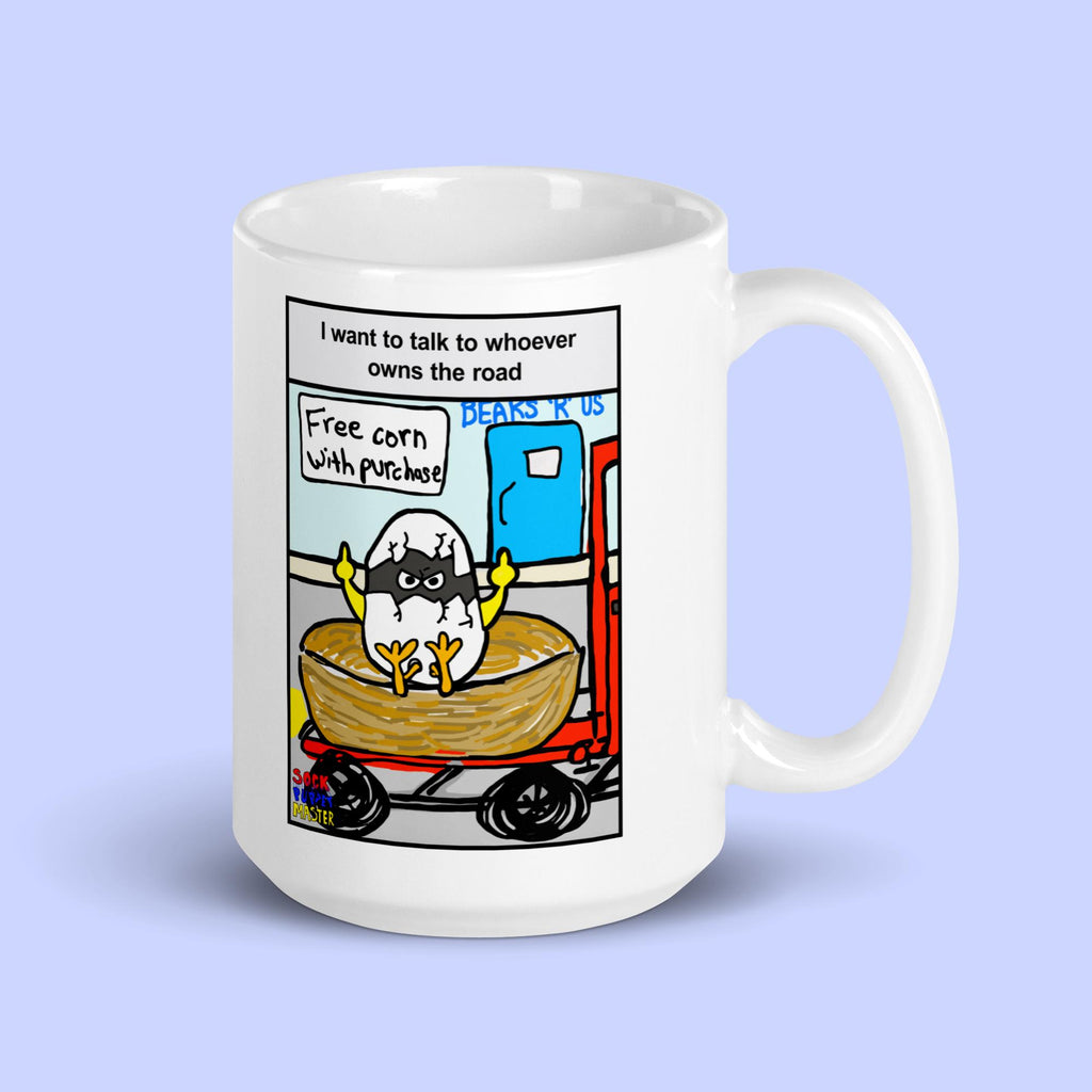 Sock Puppet Master Disgruntled Baby Chick White Mug