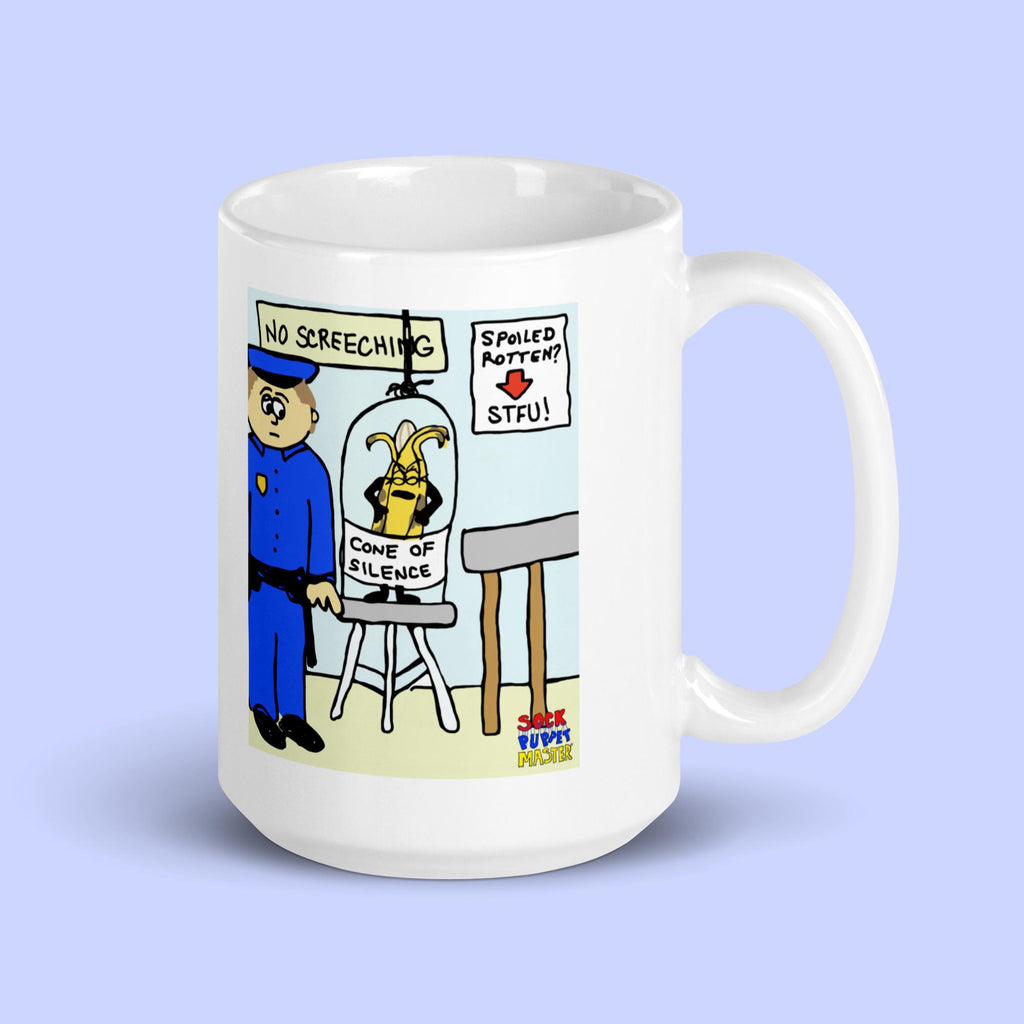 Sock Puppet Master "Cone of Silence" Banana Mug